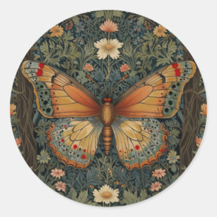 Elegantes Retro-Boho Schmetterling botanisches Grü Runder Aufkleber