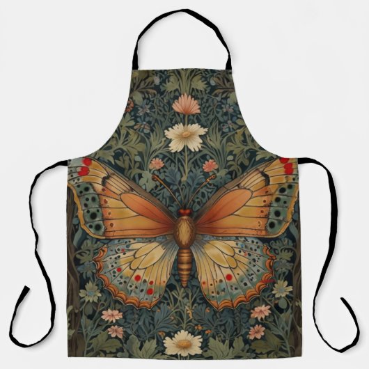 Elegantes Retro-Boho Schmetterling botanisches Grü Schürze (Vorderseite)