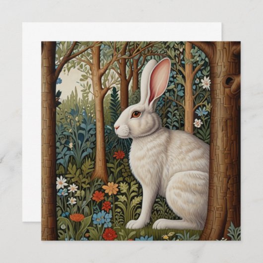 Elegantes Retro-Boho, weißes Abbitwald mit Blüte Einladung (Vorne/Hinten)