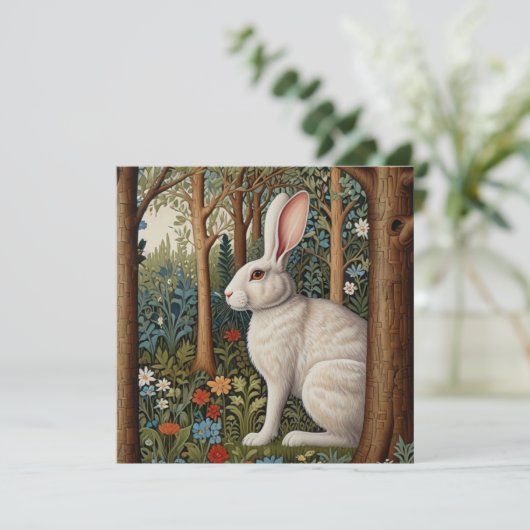 Elegantes Retro-Boho, weißes Abbitwald mit Blüte Einladung (Stehend Vorderseite)