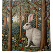 Elegantes Retro-Boho weißes Kaninchenwald mit Blüt Duschvorhang (Vorderseite)