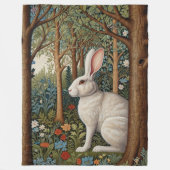 Elegantes Retro-Boho weißes Kaninchenwald mit Blüt Fleecedecke (Vorderseite)