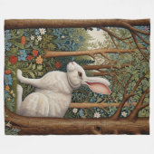 Elegantes Retro-Boho weißes Kaninchenwald mit Blüt Fleecedecke (Vorderseite (Horizontal))