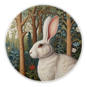 Elegantes Retro-Boho Weißes Kaninchenwald mit Blüt Keramikknauf (Vorderseite)