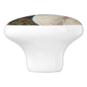 Elegantes Retro-Boho Weißes Kaninchenwald mit Blüt Keramikknauf (Seitenansicht)