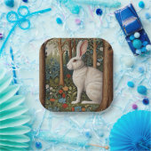 Elegantes Retro-Boho weißes Kaninchenwald mit Blüt Pappteller (Party)