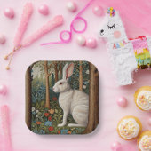 Elegantes Retro-Boho weißes Kaninchenwald mit Blüt Pappteller (Party)