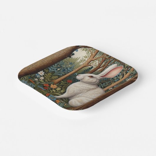 Elegantes Retro-Boho weißes Kaninchenwald mit Blüt Pappteller (Gewinkelt)