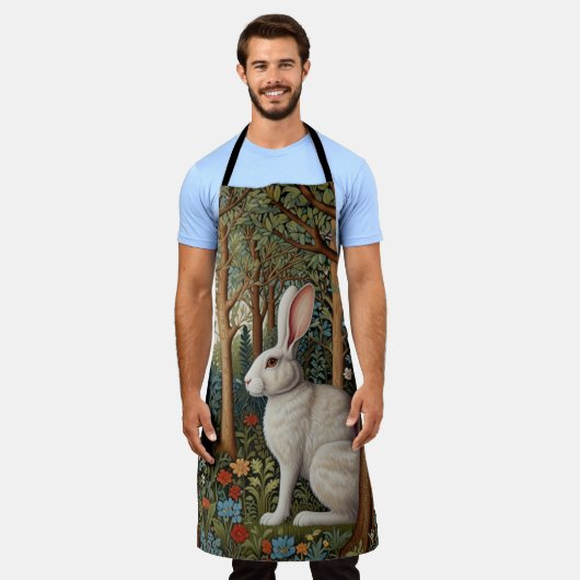 Elegantes Retro-Boho weißes Kaninchenwald mit Blüt Schürze (Getragen)