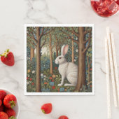 Elegantes Retro-Boho weißes Kaninchenwald mit Blüt Serviette (Beispiel)