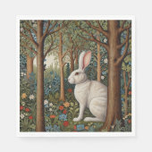 Elegantes Retro-Boho weißes Kaninchenwald mit Blüt Serviette (Vorderseite)