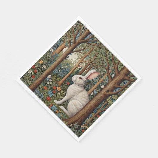 Elegantes Retro-Boho weißes Kaninchenwald mit Blüt Serviette (Ecke)