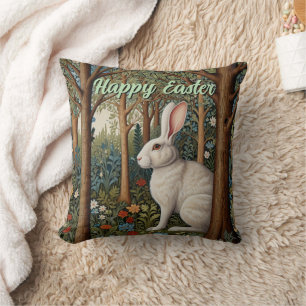 Elegantes Retro-Boho weißes Kaninchenwald Ostern Kissen