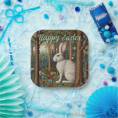 Elegantes Retro-Boho weißes Kaninchenwald Ostern Pappteller (Party)