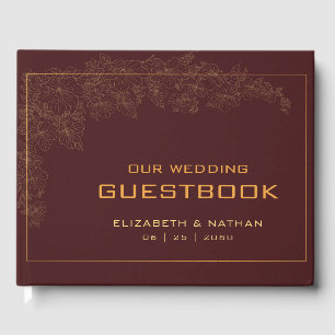 Elegantes Retro Burgundy Gold Wedding Quote Gästebuch