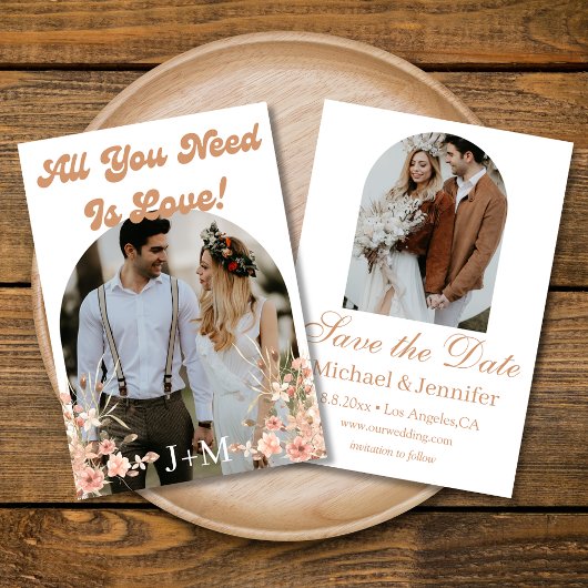 elegantes Retro-Chic-Skript 2 Bogen-Fotos boho Save The Date