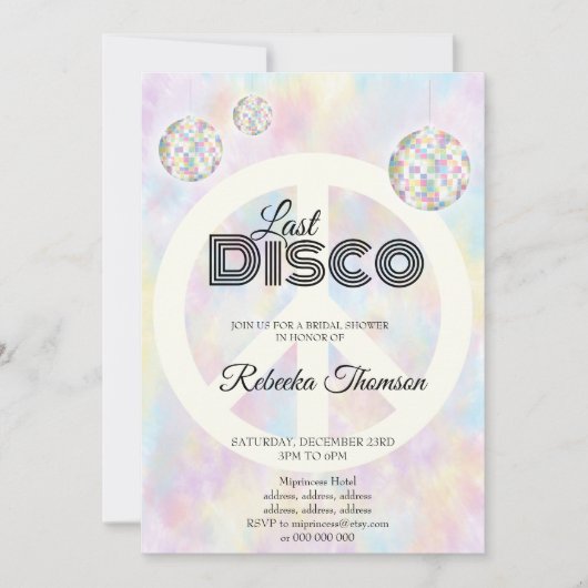Elegantes Retro Disco Brautparty Einladung (Vorderseite)