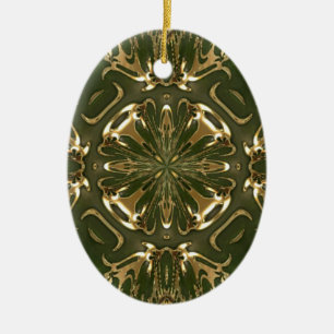 Elegantes Retro Green und Gold Kaleidoskop Keramikornament