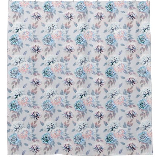 Elegantes Retro-Muster mit Blumen. Duschvorhang (Vorderseite)