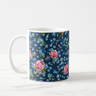 Elegantes Retro-nahtloses Muster mit rosafarbenen Kaffeetasse