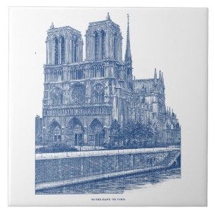 Elegantes Retro-Notre-Dame-de-Paris Indigo-Blau Fliese