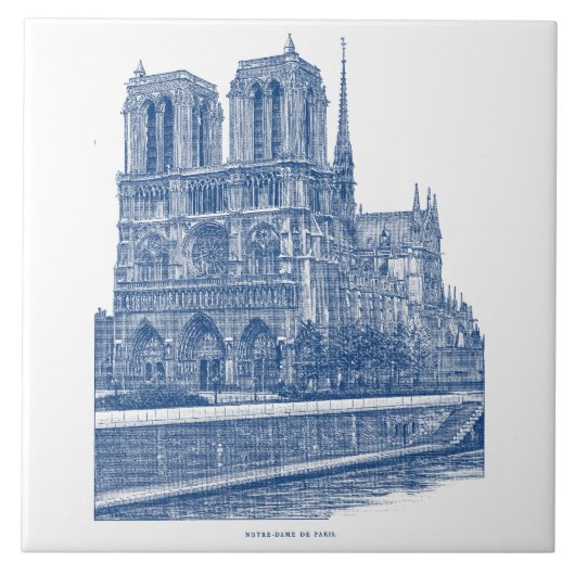 Elegantes Retro Notre Dame de Paris Indigo Fliese (Vorderseite)
