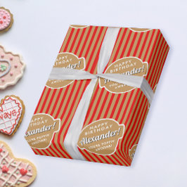 Elegantes Retro Red Gold Popcorn Streifen Muster Geschenkpapier