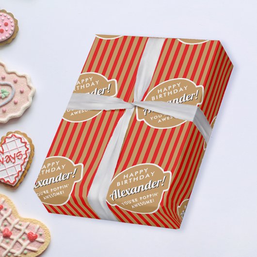 Elegantes Retro Red Gold Popcorn Streifen Muster Geschenkpapier