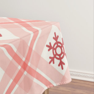 Elegantes Retro-Rosa-Schneeflocken- und rotes Herz Tischdecke