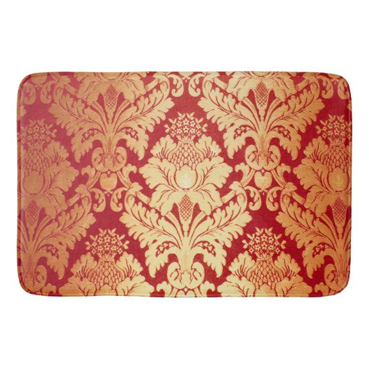 Elegantes Retro rotes Golddamast-Luxusmuster Badematte (Vorderseite)