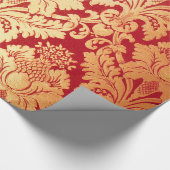 Elegantes Retro rotes Golddamast-Luxusmuster Geschenkpapier (Ecke)