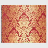 Elegantes Retro rotes Golddamast-Luxusmuster Geschenkpapier (Flach)