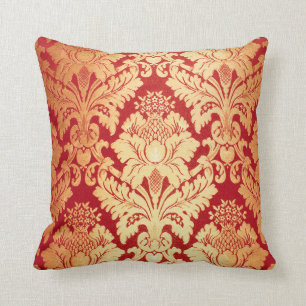Elegantes Retro rotes Golddamast-Luxusmuster Kissen