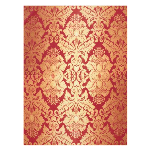 Elegantes Retro rotes Golddamast-Luxusmuster Tischdecke (Vorderseite)