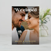 Elegantes Retro-Skript, das wir Elopement Real Folieneinladung (Stehend vorne)