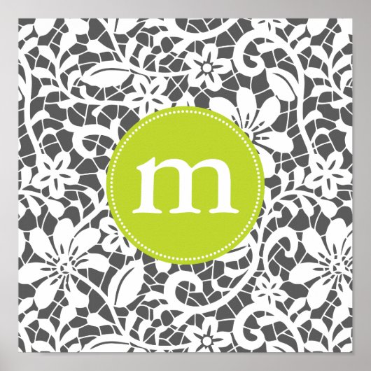 Elegantes Retro-Spitzen-Personalisiertes Monogramm Poster (Vorne)