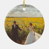 Elegantes Retro Unser erstes Weihnachtsrot-Foto Keramik Ornament (Hinten)