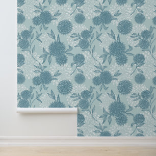 Elegantes Retro Viburnum Blumenmuster Pulver Blau Tapete
