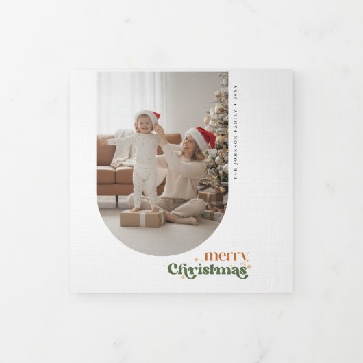Elegantes Retro-Weihnachtsdesign Familienbogen Fot Dreifach Gefaltete Karte (Cover)