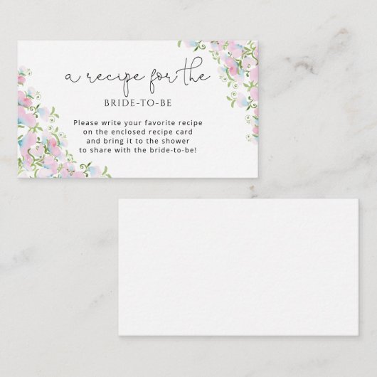 Elegantes Rezept für die zukünftige Braut Begleitkarte (Vorne/Hinten)