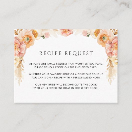 Elegantes Rezept für Peach und Cream Floral Weddin Begleitkarte (Vorderseite)