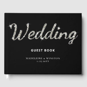 Elegantes Rhinestones Chic Black Wedding Gästebuch