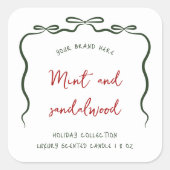 Elegantes Ribbon Bow Christmas Candle Jar Label Quadratischer Aufkleber (Vorderseite)