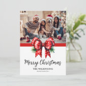 Elegantes Ribbon Family Foto Weihnachten (Stehend Vorderseite)