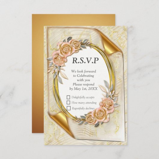 Elegantes Rippelcreme und Gold RSVP Karte (Vorne/Hinten)