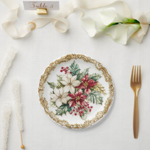 Elegantes Rokoko-Blumen-Weihnachtsstern-Festtagsge Pappteller