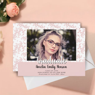 Elegantes Rokoko-Rosa-Absolventenfoto-Abschluss An Ankündigung
