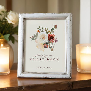 Elegantes Romantic Fall Floral Gästebuch-Zeichen Fotodruck