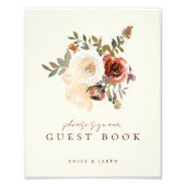 Elegantes Romantic Fall Floral Gästebuch-Zeichen Fotodruck (Vorne)