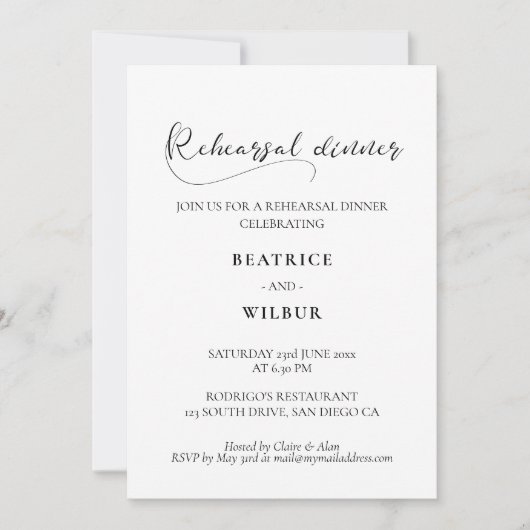 Elegantes romantisches Abendessen mit Probe der Ka Einladung (Vorderseite)